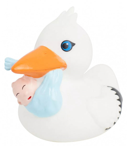 badeend Ooievaar junior 8,5 cm rubber wit/lichtblauw