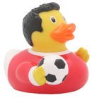 badeend Voetbal junior 8,5 cm rubber rood/geel/wit/zwart