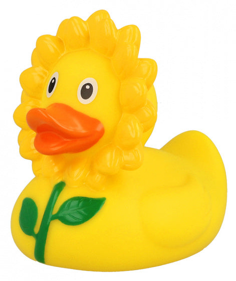 badeend Zonnebloem junior 8,5 cm rubber geel/groen/oranje