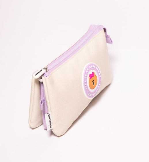 etui Line Friends 21,5 x 12 cm polyester crème/paars