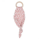 bijtring Leopard meisjes 16 cm hout/katoen wit/roze