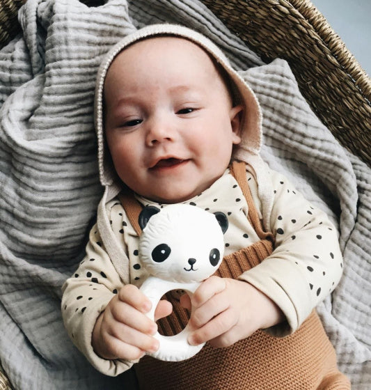 bijtring Panda junior 10 cm rubber beige