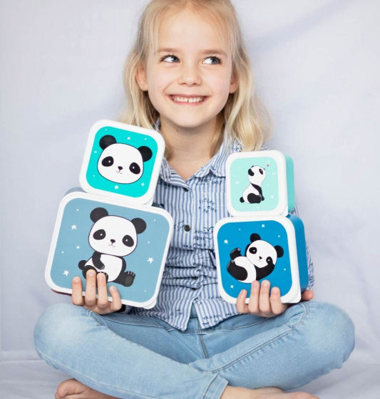 eetset Panda junior polyetheen blauw 4-delig