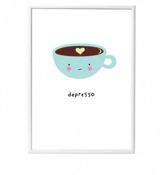 poster Depresso 42 x 29,7 cm papier wit/blauw