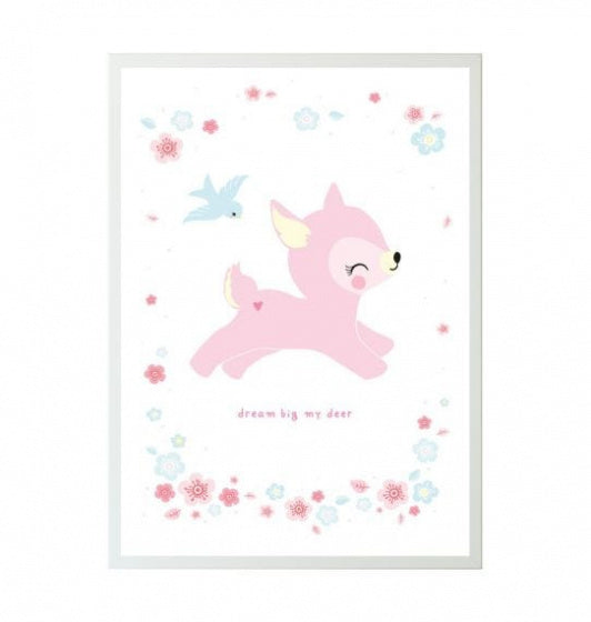 poster Hert meisjes 50 x 70 cm papier wit/roze