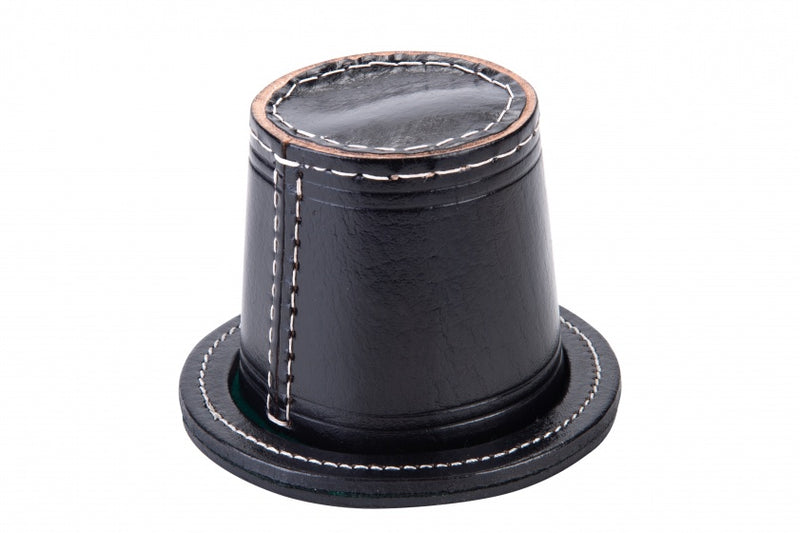 pokerbeker met deksel leer zwart 9 cm