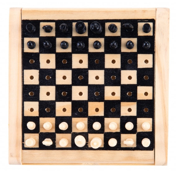 zakformaat schaakspel 12 x 12 cm zwart/wit