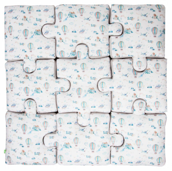 kussenpuzzel junior 145 cm katoen wit/blauw 9-delig