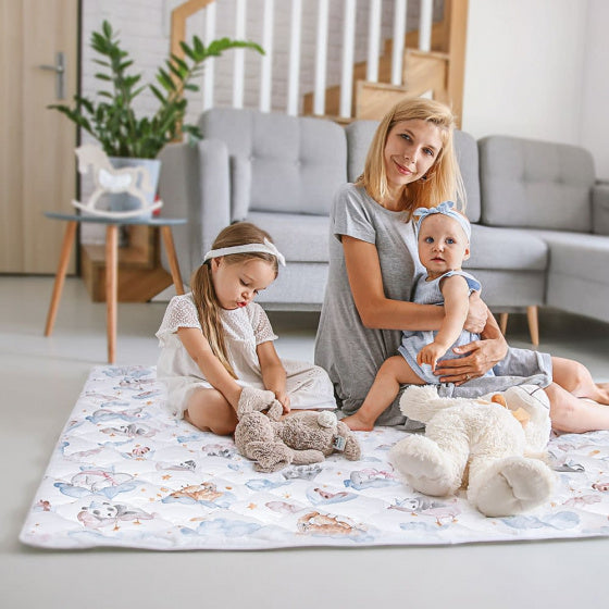 speelmat anti-slip junior 150 x 130 cm katoen wit/blauw