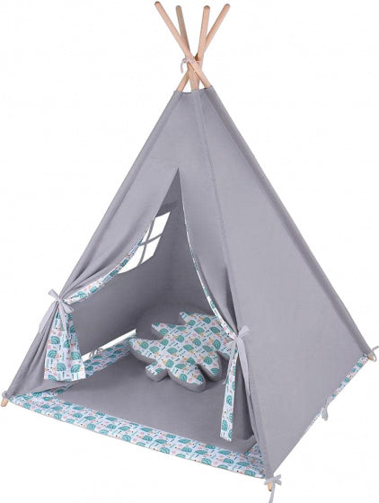 tipi-tent junior 140 cm katoen grijs/groen 6-delig