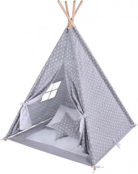 tipi-tent junior 140 cm katoen grijs/wit 6-delig