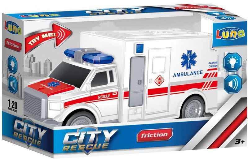 ambulance City Rescue junior 1,5V frictie 1:20 wit