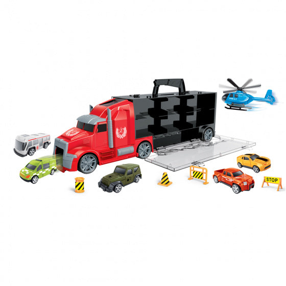 autotransporter City 42 cm zwart/rood 16-delig