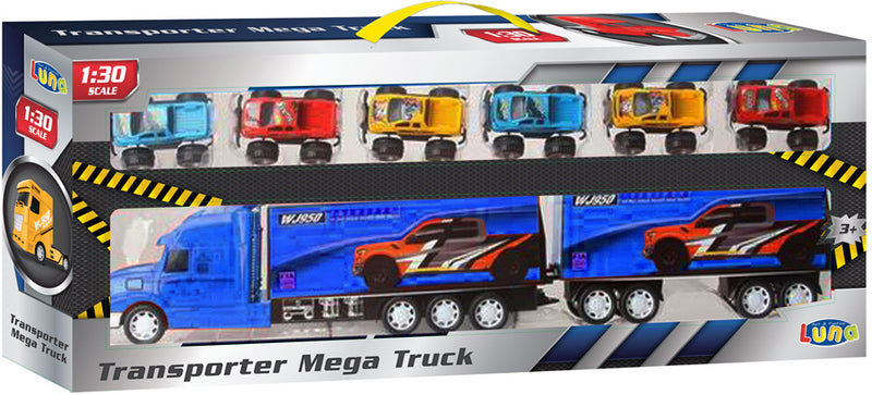 autotransporter Mega Truck jongens 1:30 blauw 8-delig