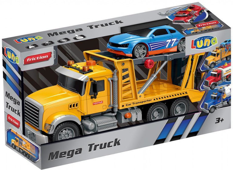 autotransporter Mega Truck 45 x 15,5 cm 1,5V frictie geel