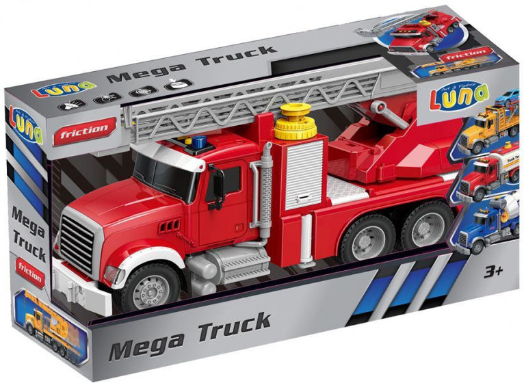 brandweerwagen Mega Truck 35 x 52 cm 1,5V frictie rood