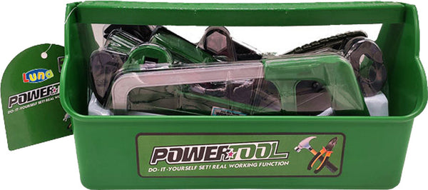 gereedschapskist Powertool junior 27 cm groen 10-delig