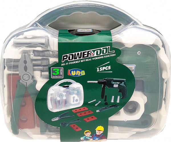 gereedschapskoffer Powertool junior 32,5 cm groen 15-delig