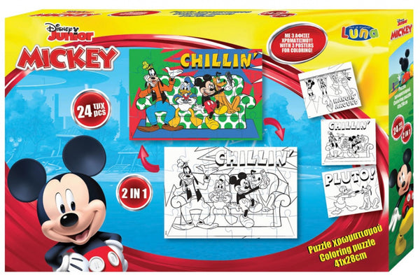 legpuzzel/kleurplaat Mickey Mouse karton 24 stuks