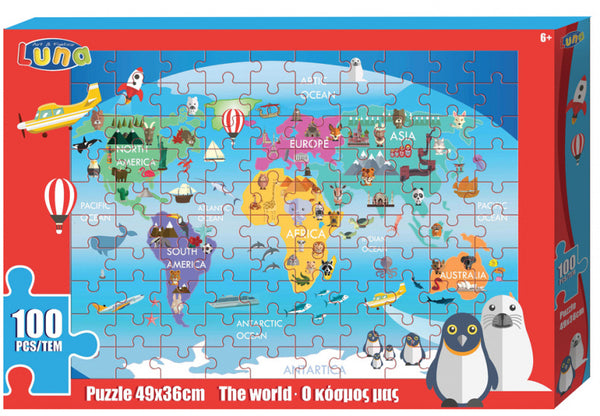 kleurplaat en puzzel Wereld 49 cm karton 100 stuks