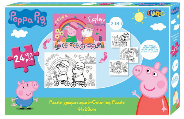 legpuzzel/kleurplaat Peppa Pig meisjes 24 stukjes