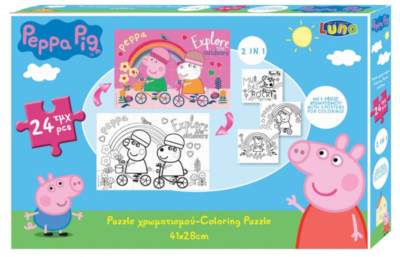 legpuzzel/kleurplaat Peppa Pig meisjes 24 stukjes