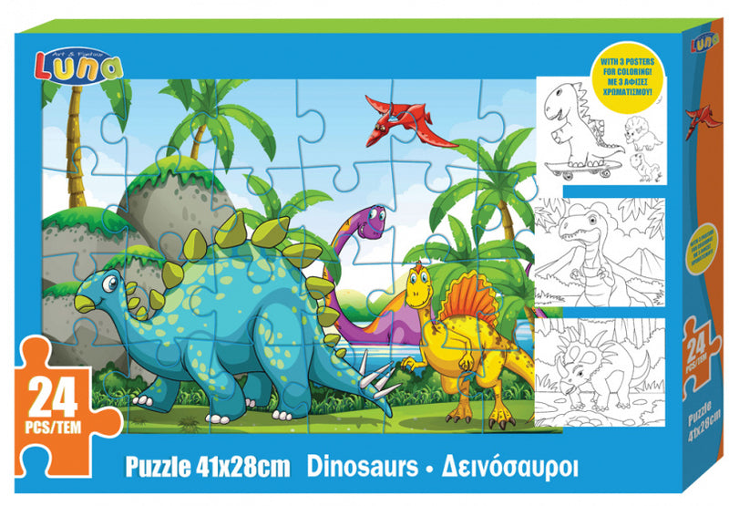 legpuzzel dinosaurussen junior 41 x 28 cm karton 24-delig