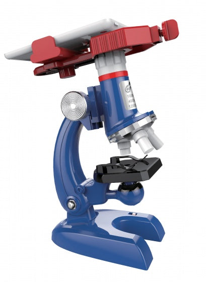microscoop set met licht en telefoonhouder