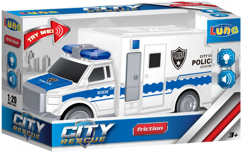 politiebus City Rescue junior 1,5V frictie 1:20 wit/blauw