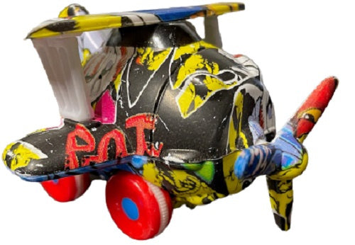 propellervliegtuig graffiti junior 9 cm zwart/geel/rood