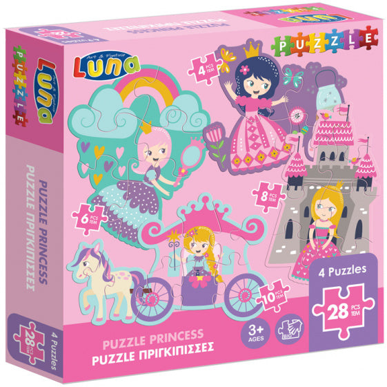 puzzel Princesses meisjes karton roze/paars 28-delig