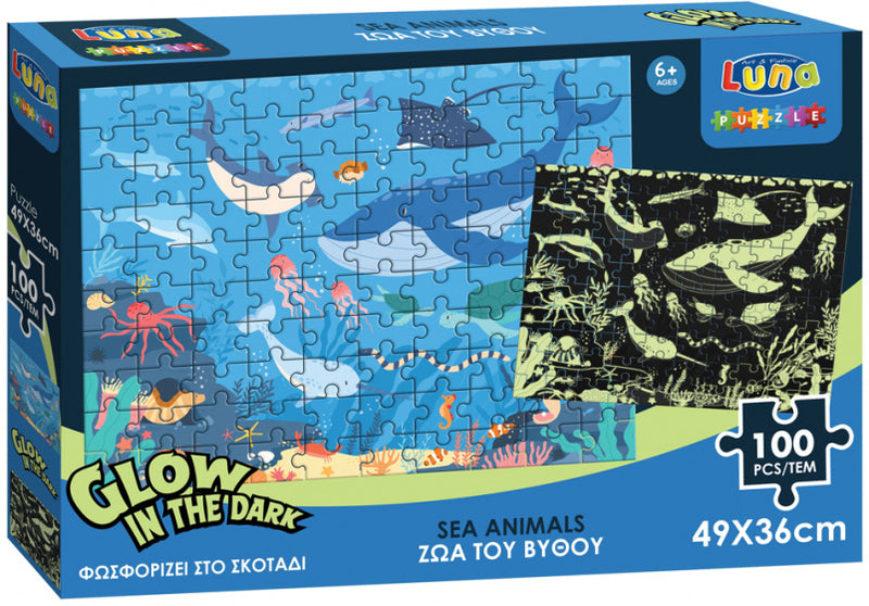 legpuzzel Sea Animals glow in the dark 100 stukjes