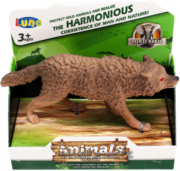 speelfiguur Wild Animals wolf junior 10 x 7 cm bruin