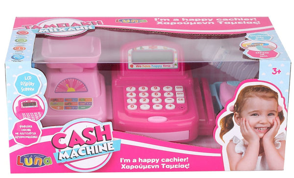 speelgoedkassa Cash met weegschaal 41 cm roze 19-delig