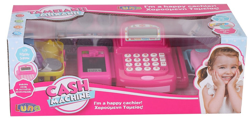 speelgoedkassa met weegschaal 41 x 18 cm roze 21-delig