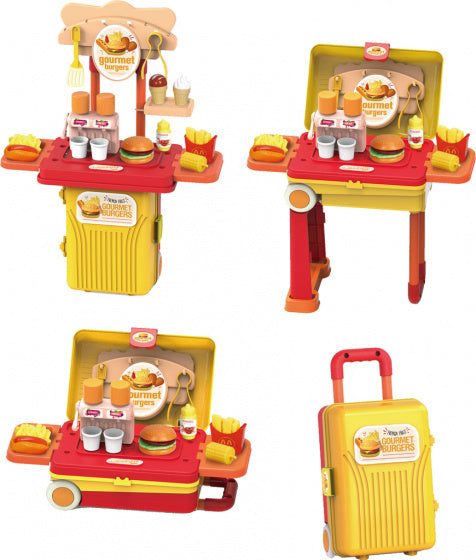 speelgoedkeuken koffer 17 x 12 x 38 cm geel/rood 15-delig