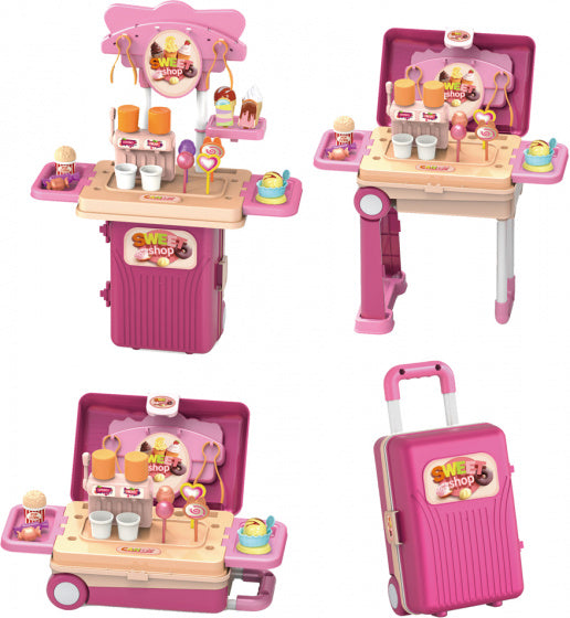 speelgoedkeuken junior 17 x 12 x 38 cm paars/roze 19-delig