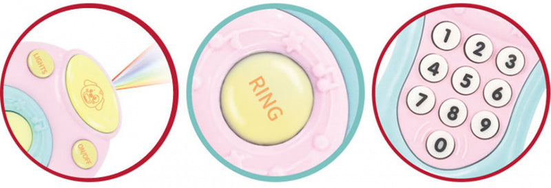 speelgoedtelefoon junior 17 x 7,5 cm lichtblauw/roze