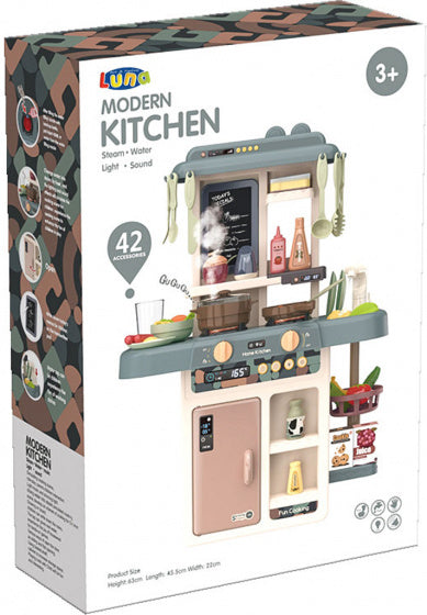 speelkeuken junior 49,5 x 14 x 35 cm roze/blauw 42-delig