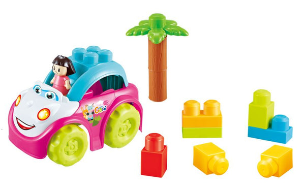 speelset Blocks meisjes 22 cm roze/wit/blauw 4-delig