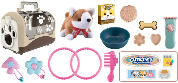 speelset Cute Pet junior 19,5 cm pluche bruin 15-delig