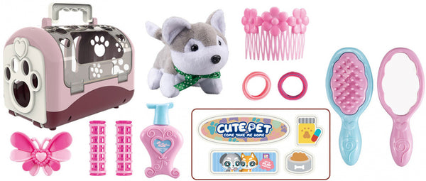speelset Cute Pet junior 19,5 cm pluche roze 12-delig