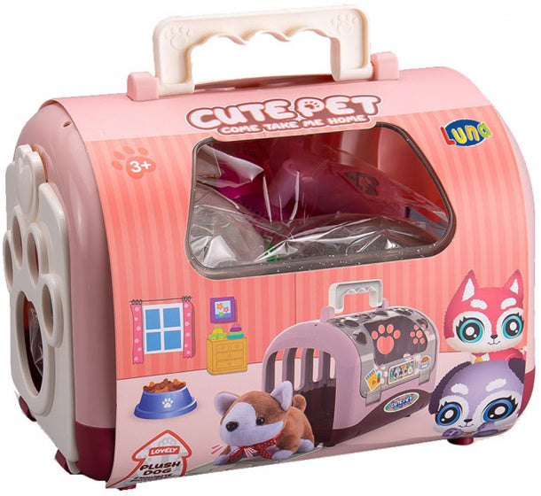 speelset Cute Pet junior 19,5 cm pluche roze 12-delig