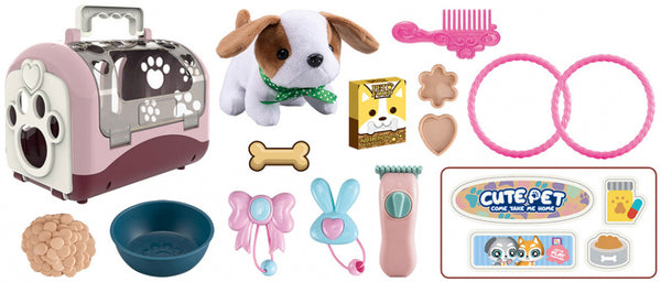 speelset Cute Pet junior 19,5 cm pluche roze 15-delig