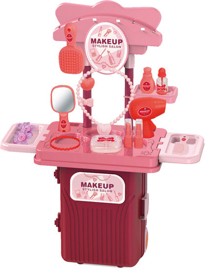 kaptafel koffer junior 17 x 38 cm rood/roze 16-delig