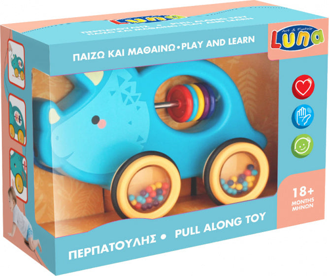 trekfiguur dinosaurus junior 31,5 x 11 x 14 cm blauw/geel