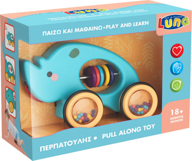 trekfiguur olifant junior 31,5 x 11 x 14 cm blauw/geel