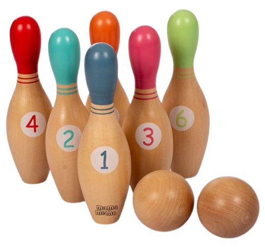 bowling-set junior 17,5 cm hout lichtbruin 9-delig