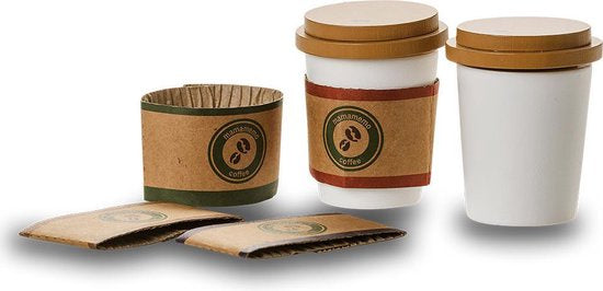 koffiebekers 'to go' junior 7 cm hout bruin/wit 8-delig