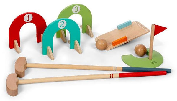 minigolfset junior hout lichtbruin 10-delig